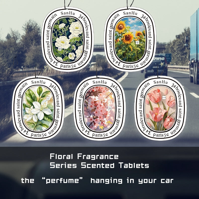 Five floral scented car air freshener cards