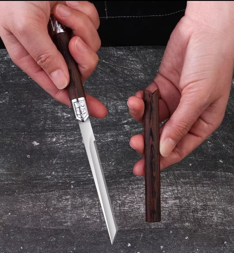 Straight knife with wooden sheath