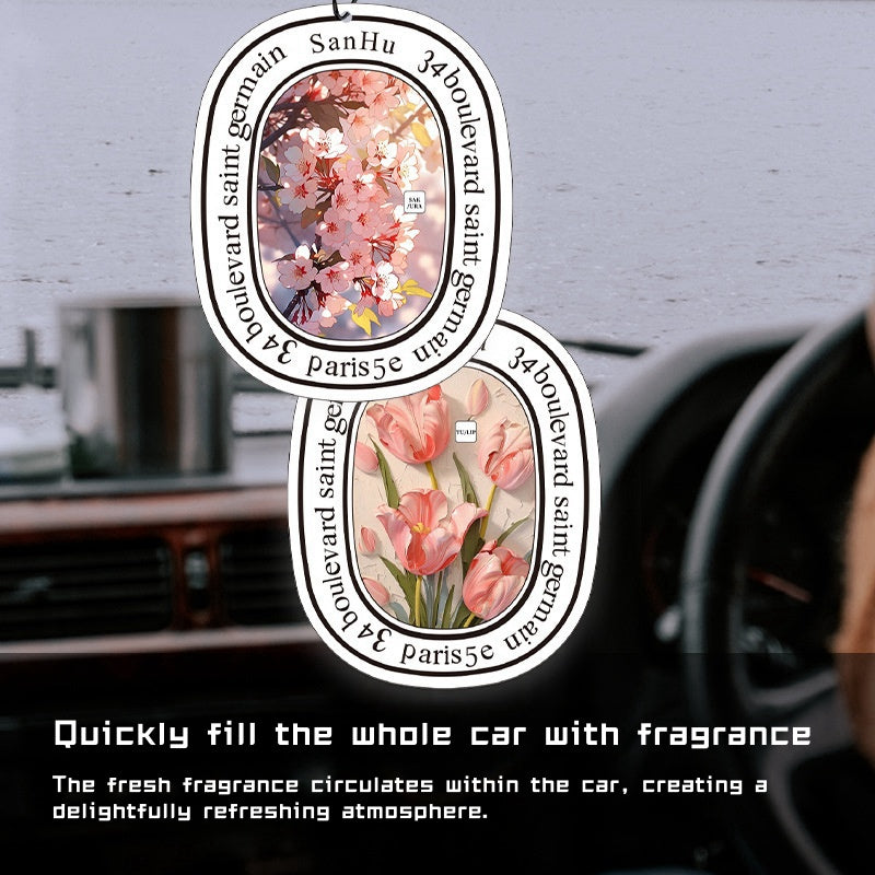 Five floral scented car air freshener cards