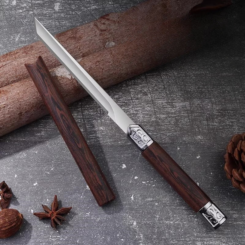 Straight knife with wooden sheath