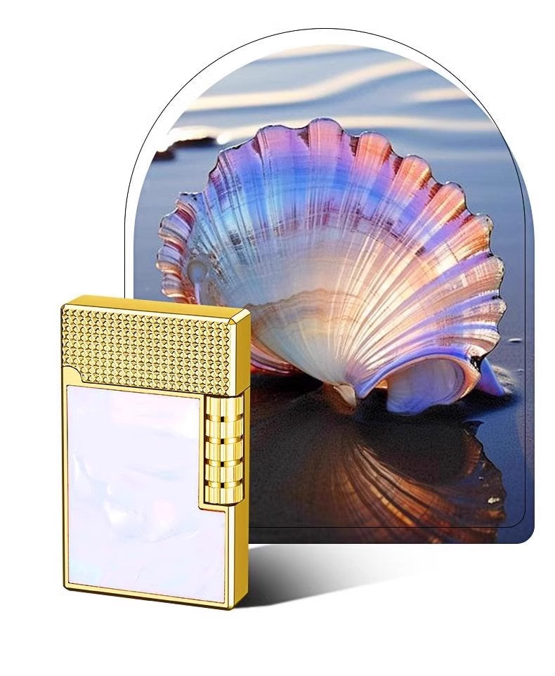 Loud clicking lighter inlaid with colorful shells, gas powered