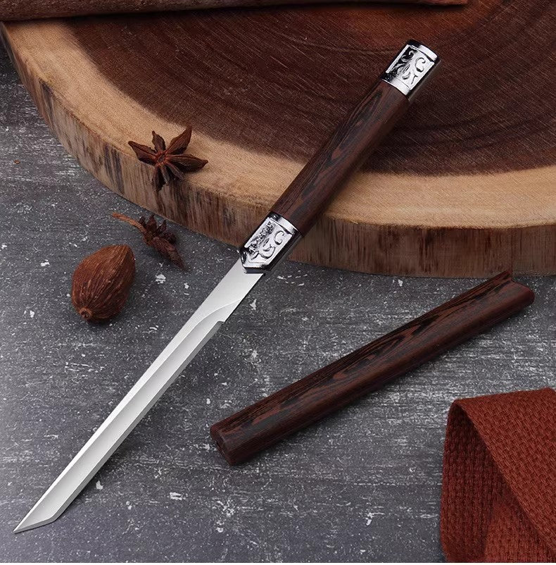 Straight knife with wooden sheath