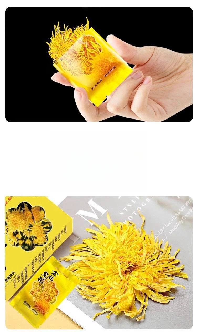 Three packets of Chrysanthemum morifolium ‘Golden Silk’ tea